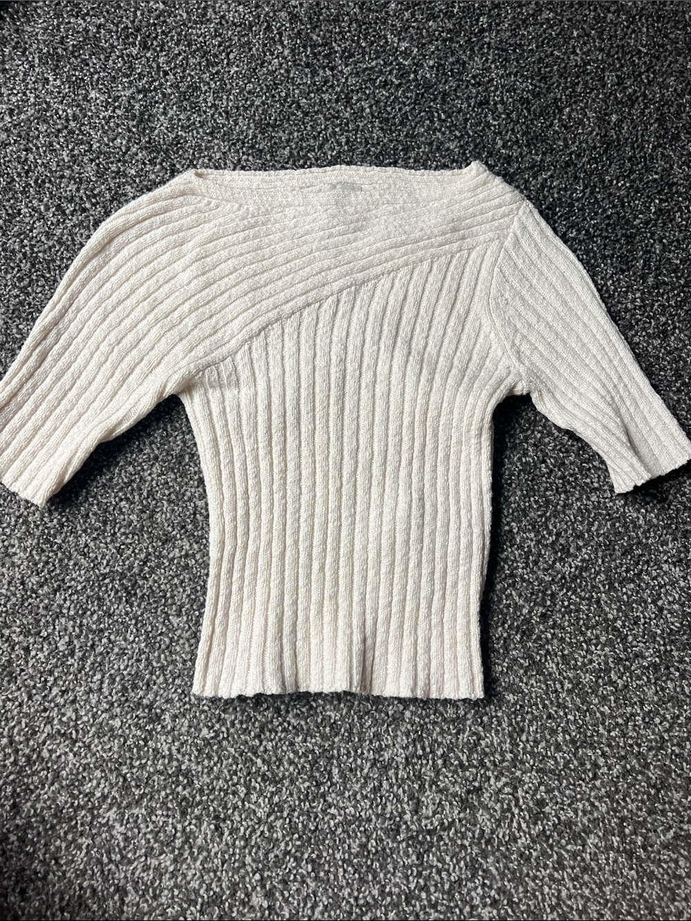 Ribbed Short-Sleeve Sweater Top in Cream